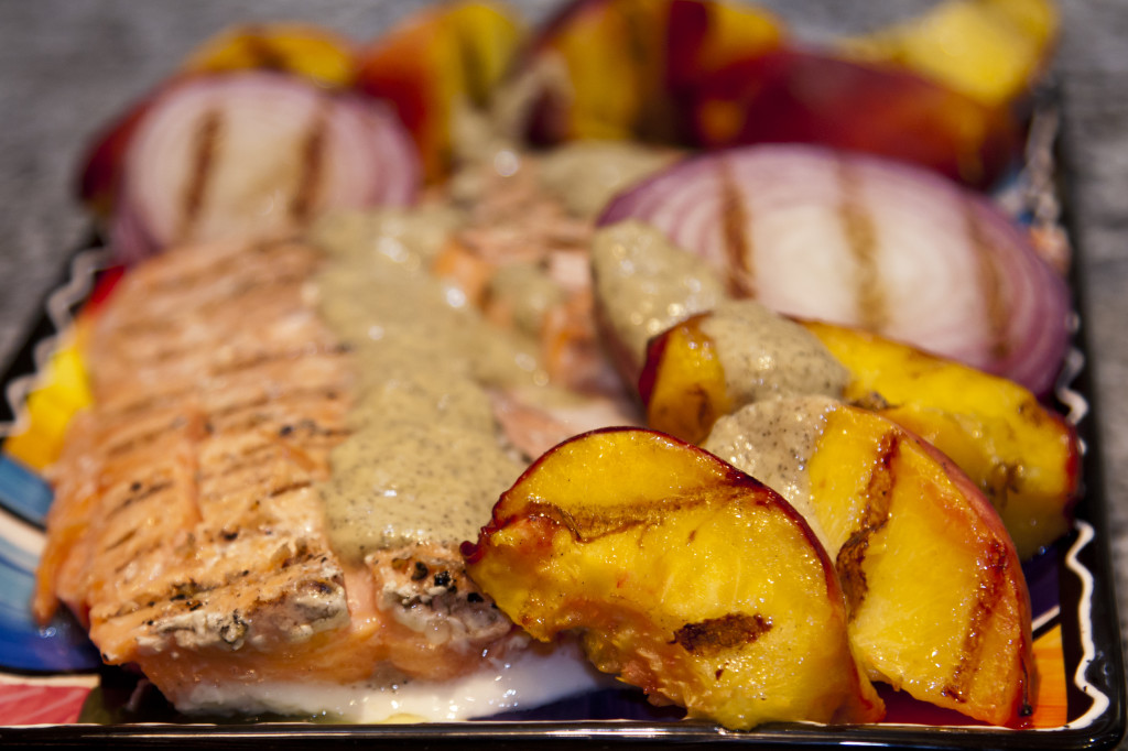 ginger sauce salmon grilled peaches