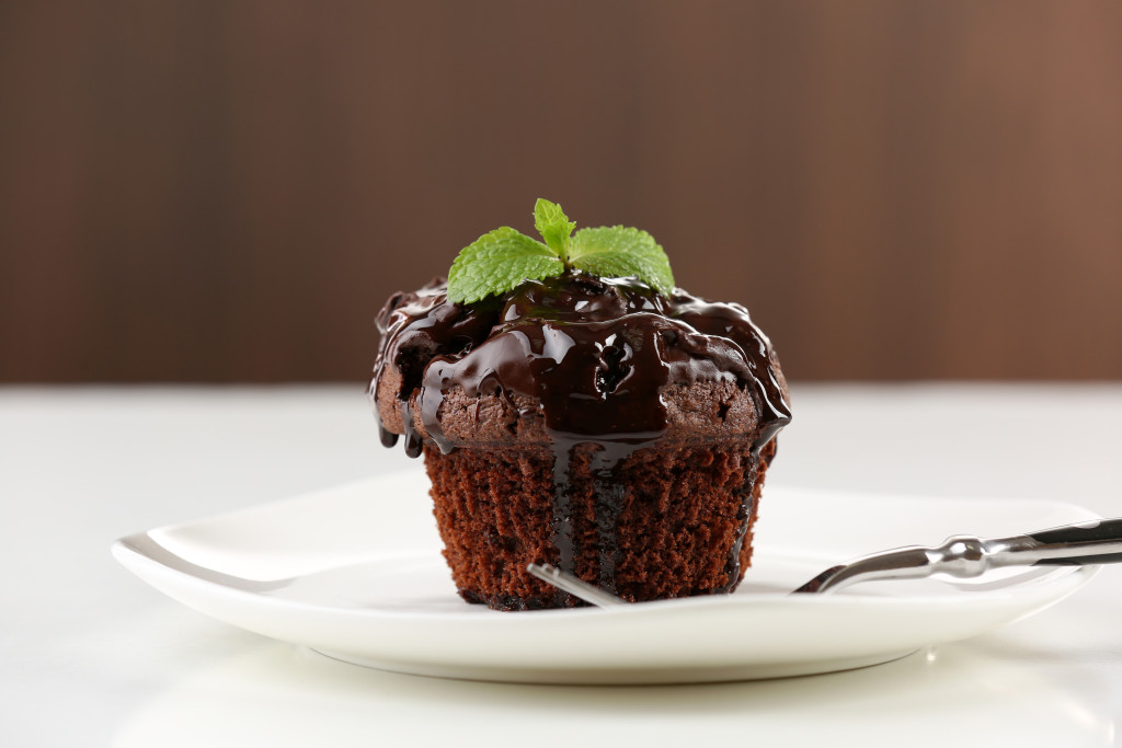 Yummy chocolate cupcake with chocolate ganache