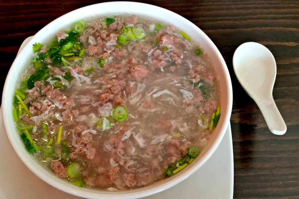Larb grass-fed beef, bone broth, and cilantro soup