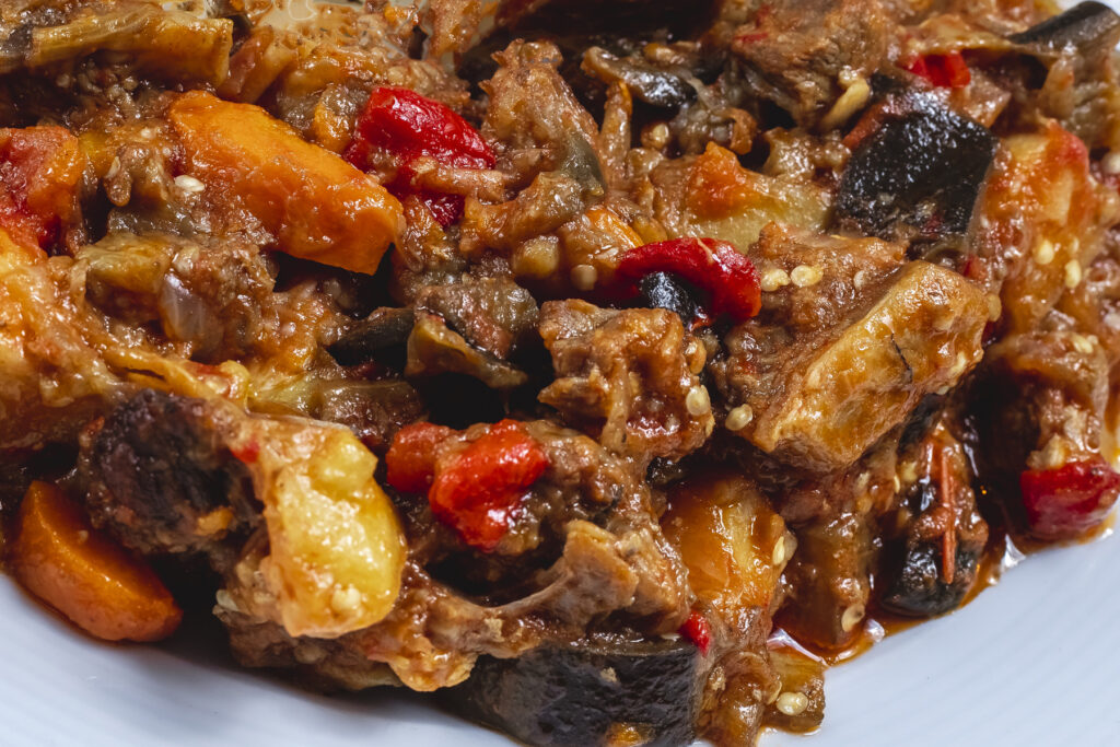 Lamb stew tagine is a north-African combination of meat, vegetables and fruit slow-cooked until mouthwateringly tender. An elegant dish for company it is also simple and can be set up for a work/school-day meal.