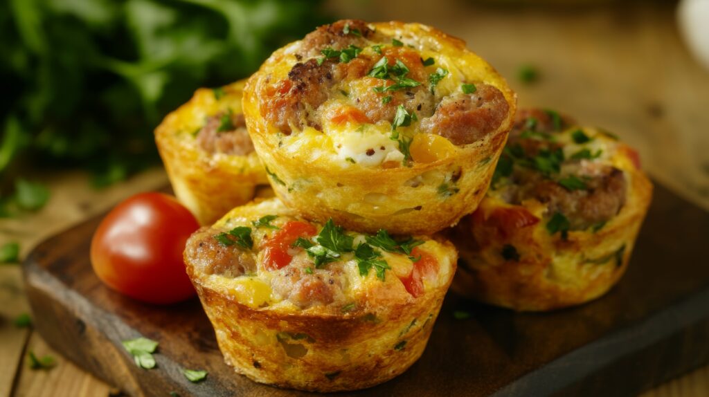 Meat lovers' egg muffins with a pizza twist